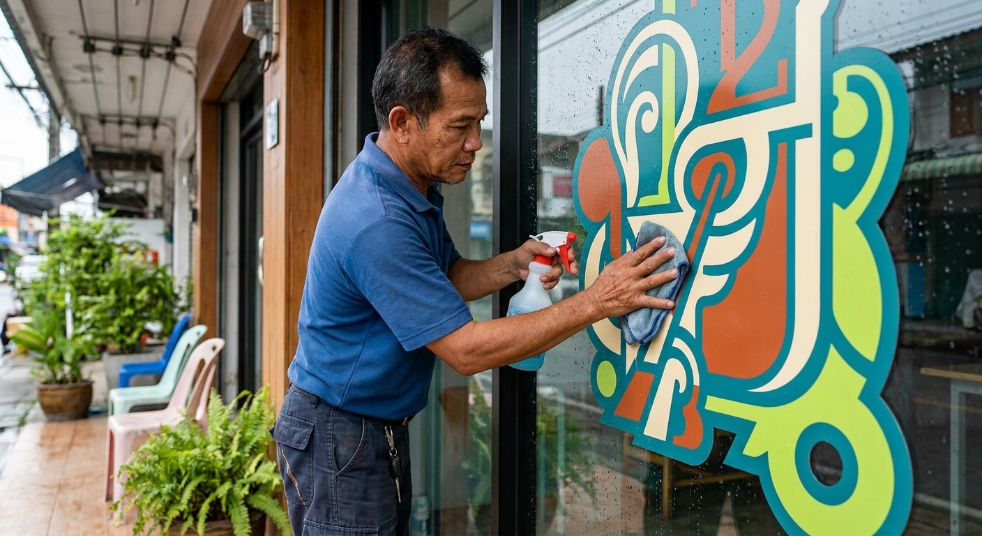 ทริคดูแลป้ายไวนิลและสติ๊กเกอร์ติดหน้าร้านให้สีสดทนนาน - outdoor-vinyl-sticker-maintenance