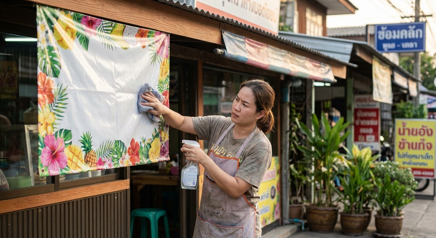 ทริคดูแลป้ายไวนิลและสติ๊กเกอร์หน้าร้านให้สีสดทนทาน - storefront-vinyl-sticker-maintenance