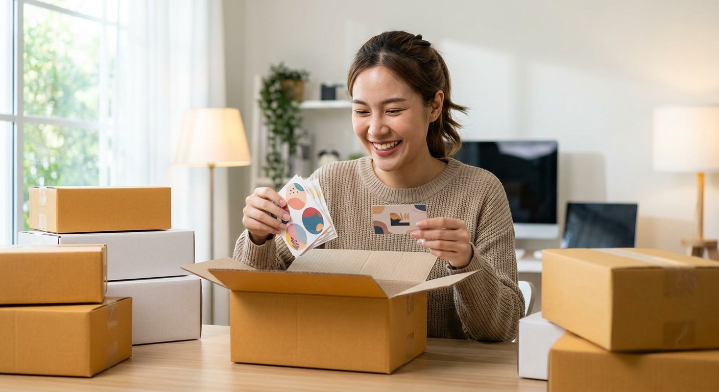 กลยุทธ์ Unboxing: เพิ่มยอดซื้อซ้ำด้วยสติ๊กเกอร์และนามบัตร - unboxing-marketing-sticker-business-card