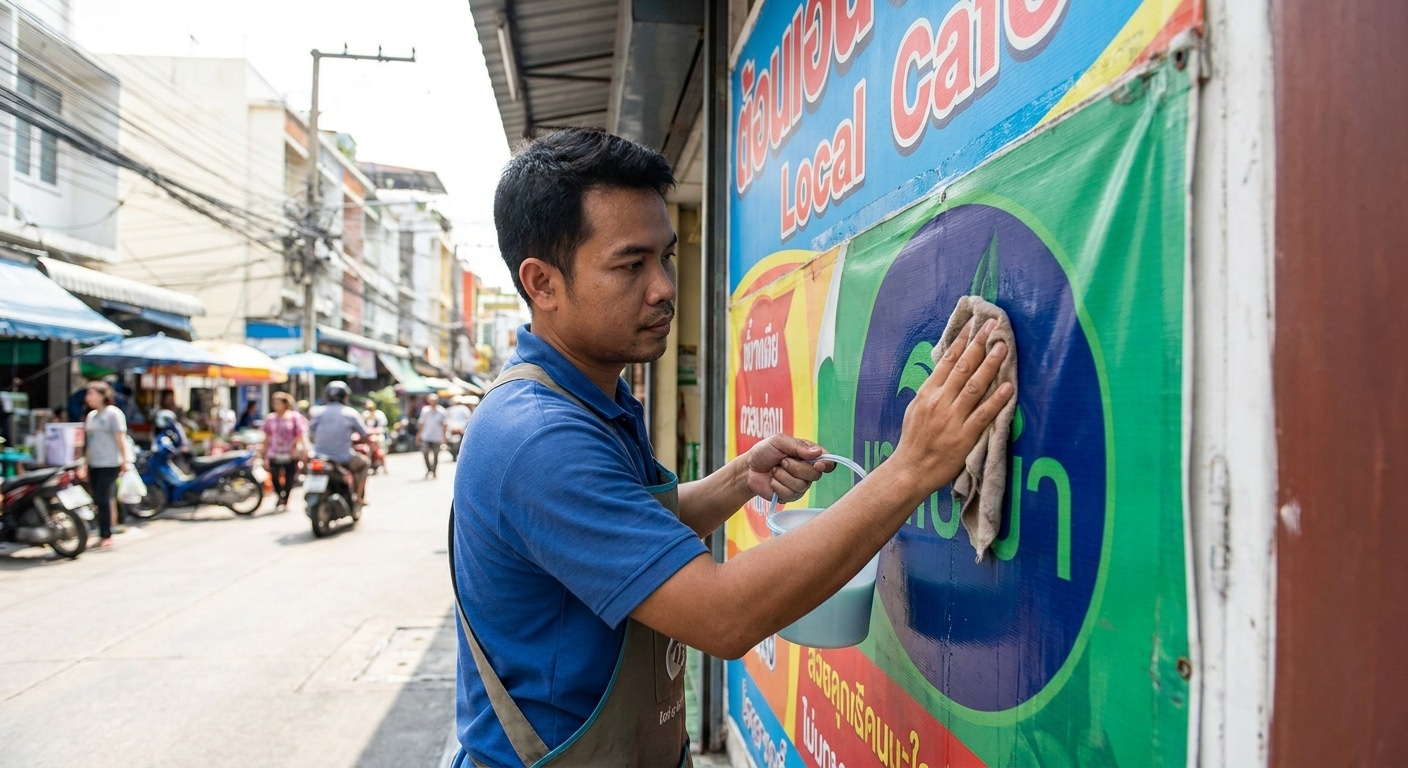 เคล็ดลับดูแลป้ายไวนิลหน้าร้านให้สีสด ทนแดดทนฝน ไม่ซีดไว - vinyl-banner-maintenance-guide