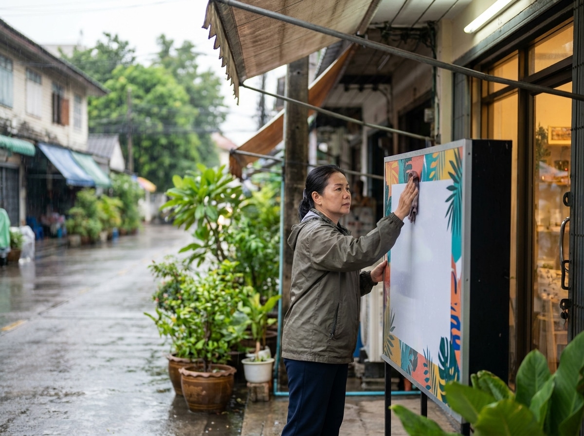 ทริคดูแลป้ายไวนิลหน้าร้านช่วงหน้าฝน ให้สีสดทนทาน ไม่ซีดจาง - vinyl-banner-maintenance-rainy-season