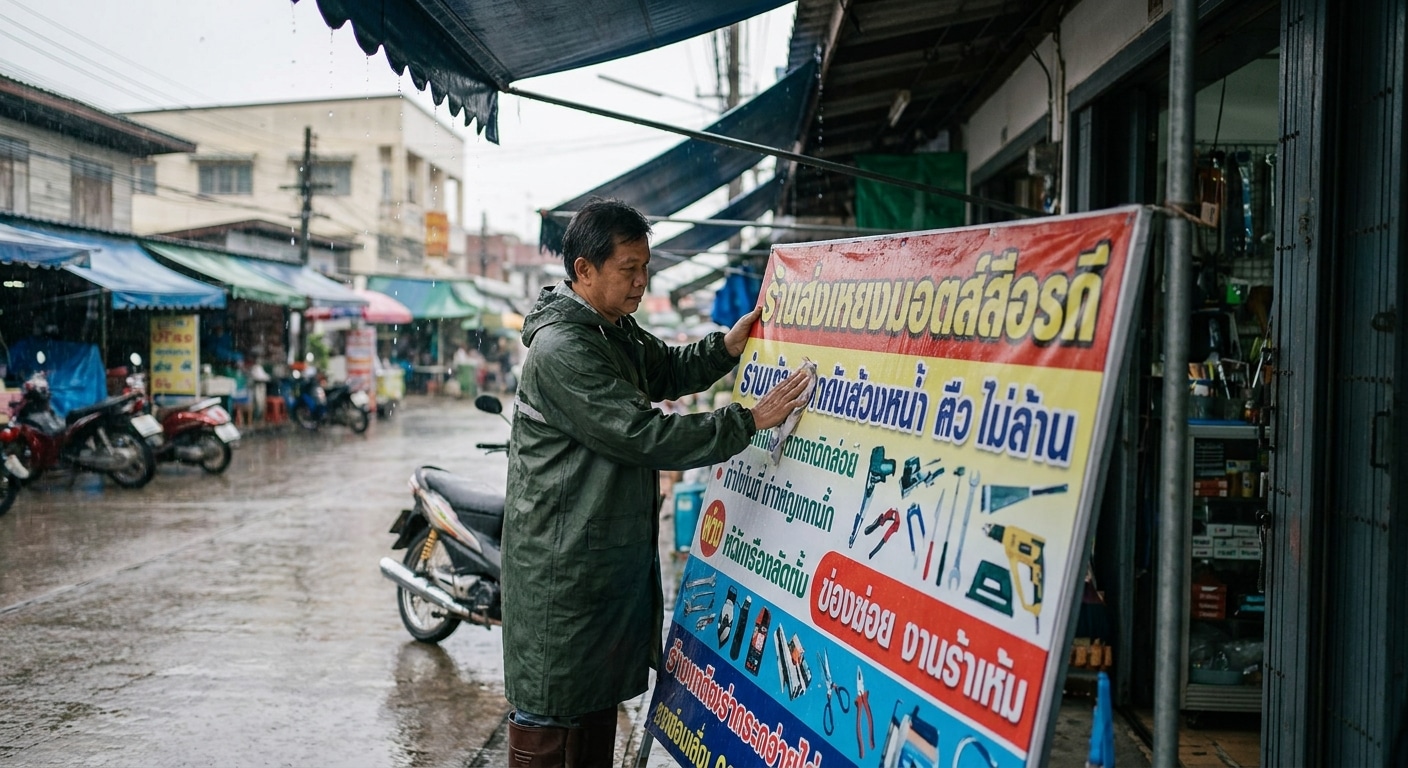 ทริคดูแลและติดตั้งป้ายไวนิลหน้าฝน ให้สีสดทนทาน ไม่ขาดง่าย - vinyl-banner-maintenance-rainy-season