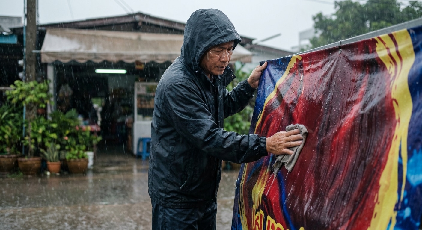 วิธีดูแลป้ายไวนิลหน้าร้านรับหน้าฝนปี 2026 ให้สีสดทนทาน - vinyl-sign-maintenance-rainy-season