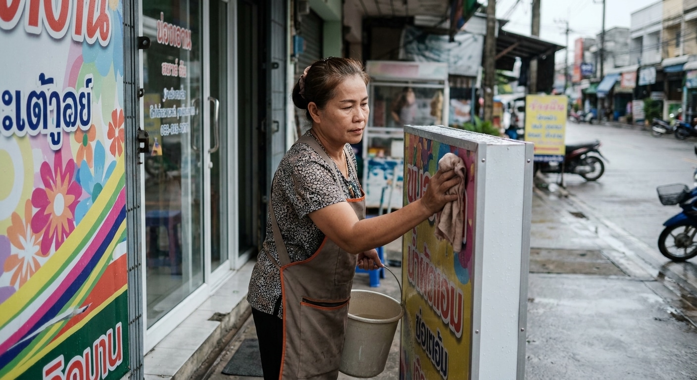 วิธีดูแลป้ายไวนิลหน้าร้านให้สีสดทนทาน รับมือหน้าฝน - vinyl-sign-maintenance-tips