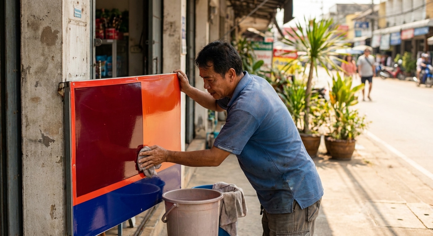 วิธีดูแลป้ายไวนิลให้สีสด ทนแดดทนฝน ยืดอายุการใช้งาน - vinyl-sign-maintenance-tips