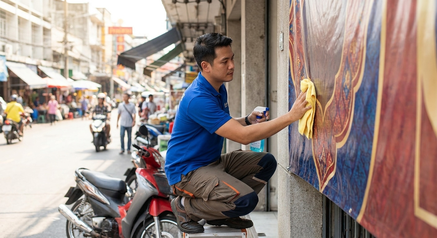 วิธีดูแลป้ายไวนิลและป้ายหน้าร้านให้สีสดทนแดด ยืดอายุใช้งาน - vinyl-signage-maintenance-tips