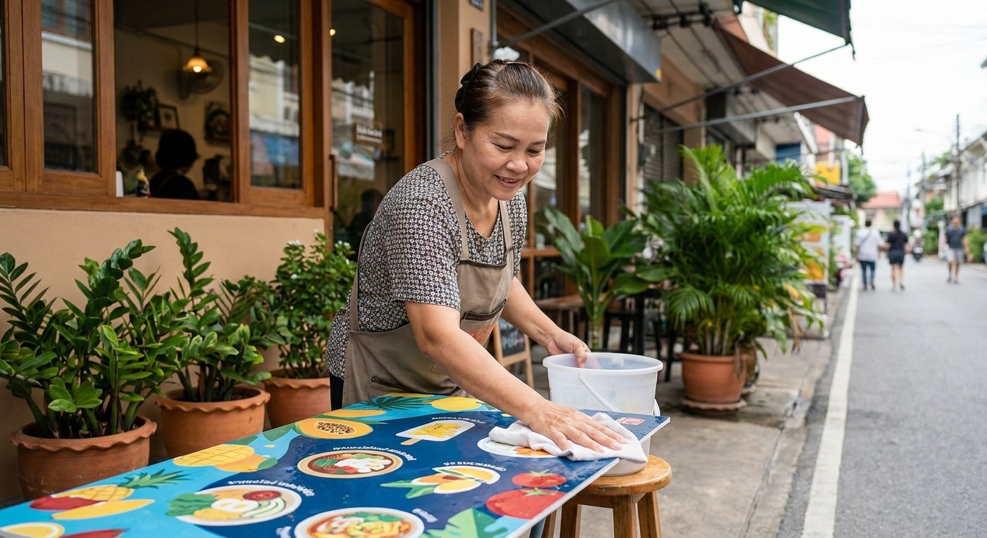 เคล็ดลับดูแลป้ายไวนิลหน้าร้าน ให้สีสดทนแดด ยืดอายุใช้งาน - vinyl-signage-maintenance-tips