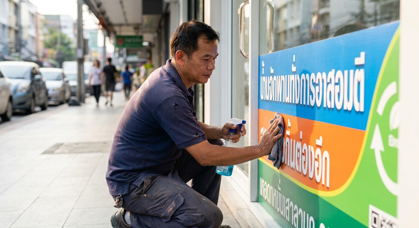 วิธีดูแลป้ายไวนิลและสติ๊กเกอร์หน้าร้านให้สีสดทนนาน - vinyl-sticker-maintenance-tips