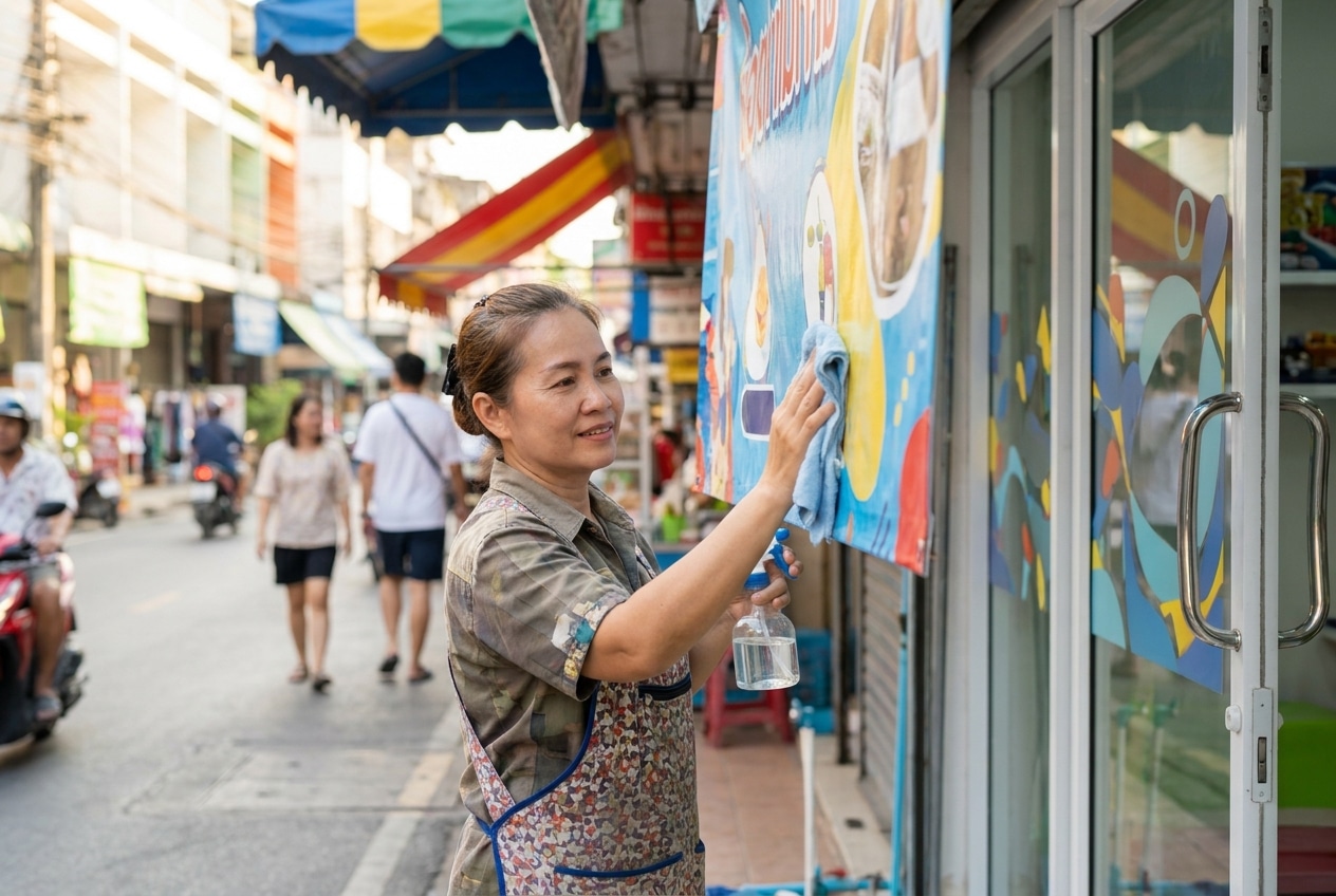 วิธีดูแลป้ายไวนิลและสติ๊กเกอร์หน้าร้านให้สีสดทนทาน - vinyl-sticker-maintenance-tips