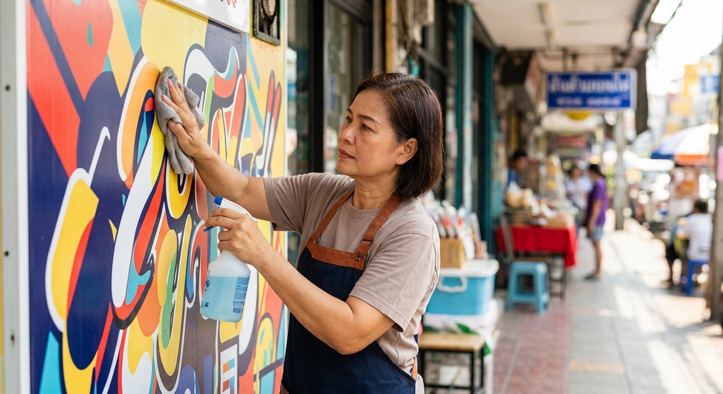 วิธีดูแลป้ายไวนิลและสติ๊กเกอร์ ให้สีสดทนแดด ยืดอายุใช้งาน - vinyl-sticker-maintenance-tips