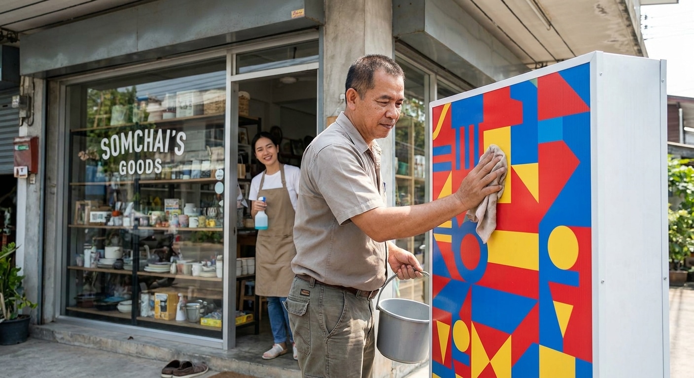 วิธีดูแลป้ายไวนิลและสติ๊กเกอร์หน้าร้านให้สีสดทนนานสู้แดด - vinyl-sticker-maintenance-tips
