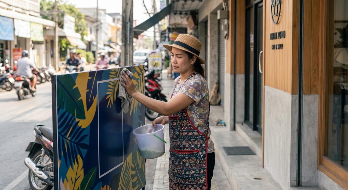 วิธีดูแลป้ายไวนิลและสติ๊กเกอร์ให้สีสดสู้แดดไทย - vinyl-sticker-outdoor-maintenance