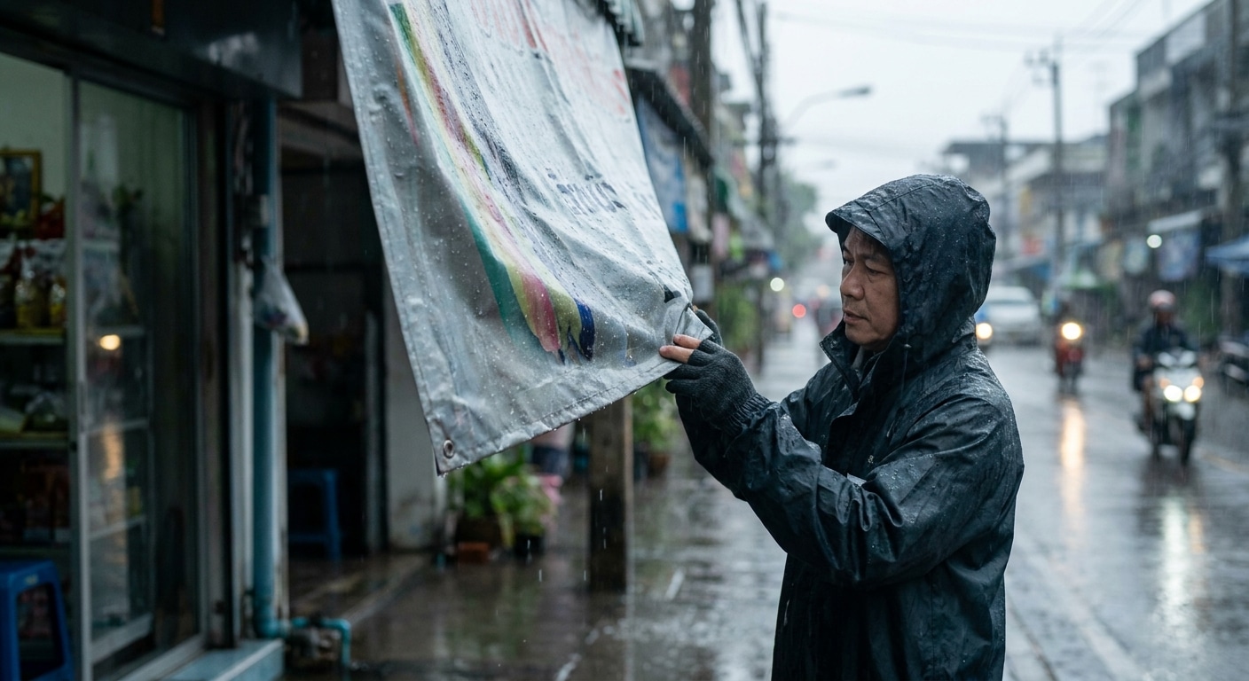 ดูแลป้ายไวนิล-สติ๊กเกอร์หน้าฝน ให้สีทนไม่ลอก - vinyl-sticker-rain-maintenance
