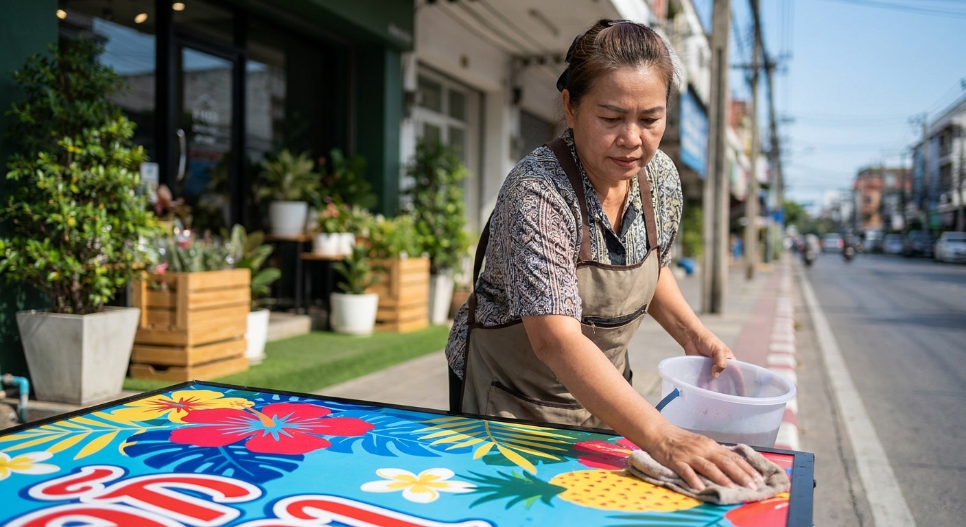 เคล็ดลับดูแลป้ายไวนิลและป้ายหน้าร้านให้สีสดทนแดดทนฝน - vinyl-storefront-sign-maintenance