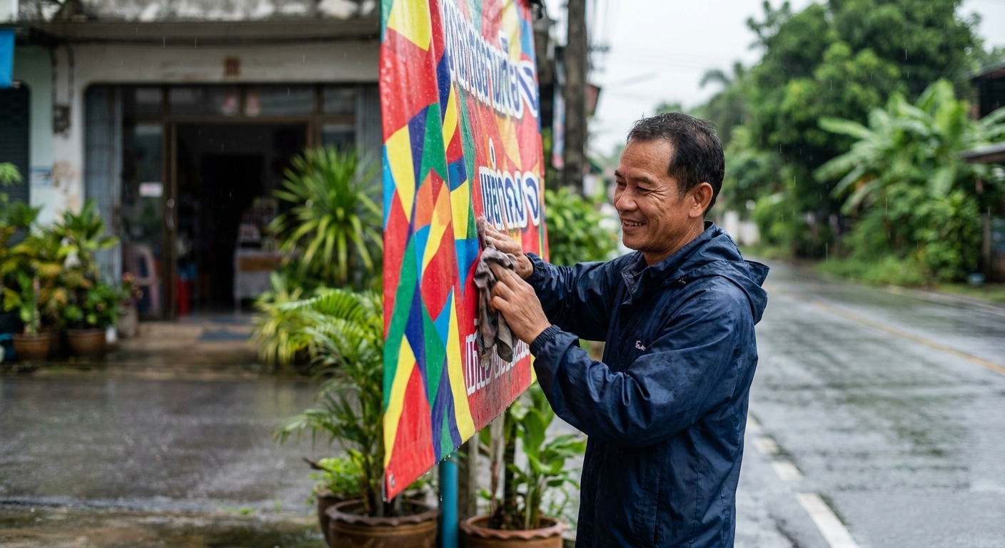 วิธีดูแลป้ายโฆษณาและไวนิลหน้าฝน ให้สีสดสวยทนทาน - care-vinyl-signage-rainy-season