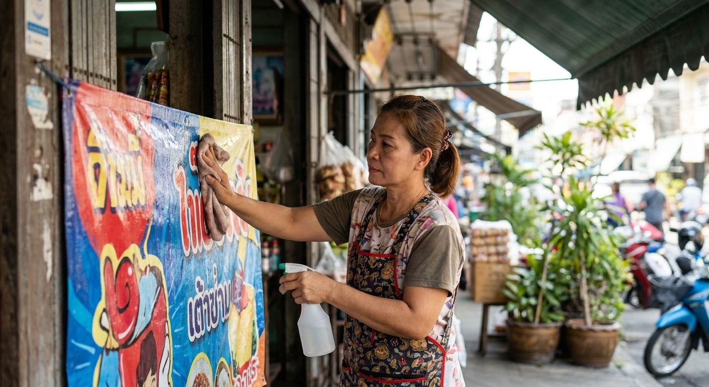 ทริคดูแลป้ายโฆษณาและไวนิลหน้าร้านให้สีสด ทนแดดทนฝน - maintain-outdoor-vinyl-sign