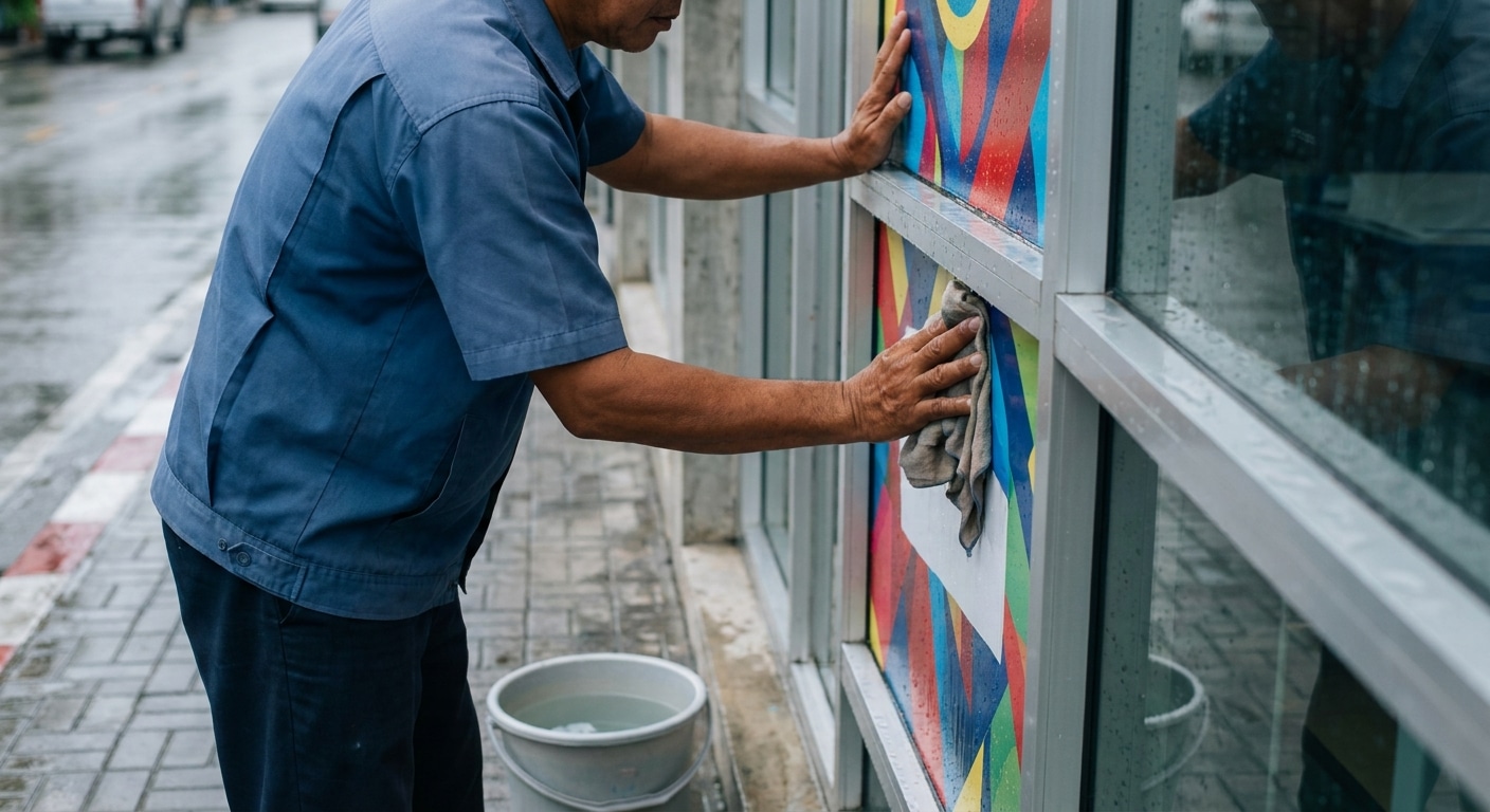 วิธีดูแลป้ายไวนิลและสติ๊กเกอร์หน้าร้านให้สีสดทน ไม่ซีดจาง - maintain-outdoor-vinyl-sticker