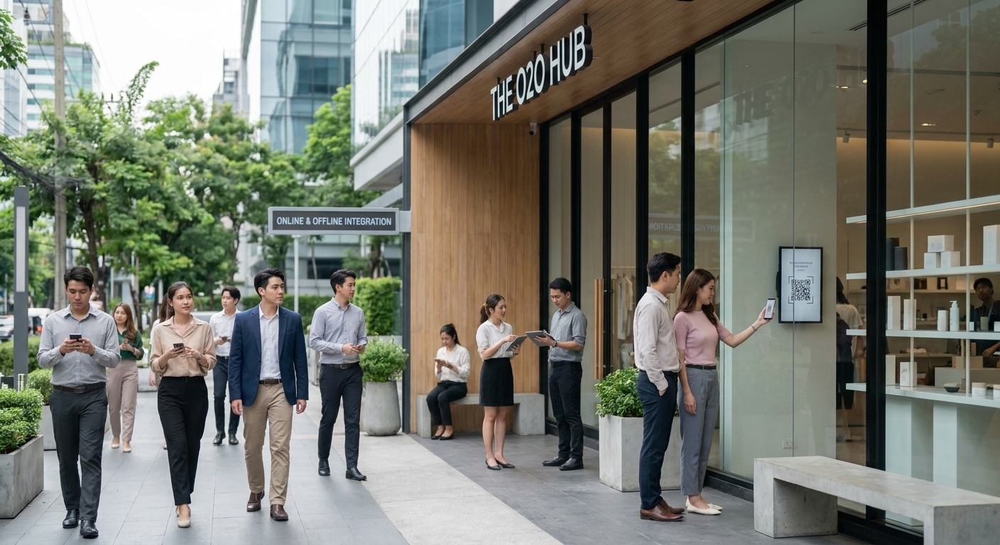 กลยุทธ์ O2O ปี 2026: ดึงลูกค้าออนไลน์ด้วยป้ายโฆษณาหน้าร้าน - o2o-print-marketing-2026