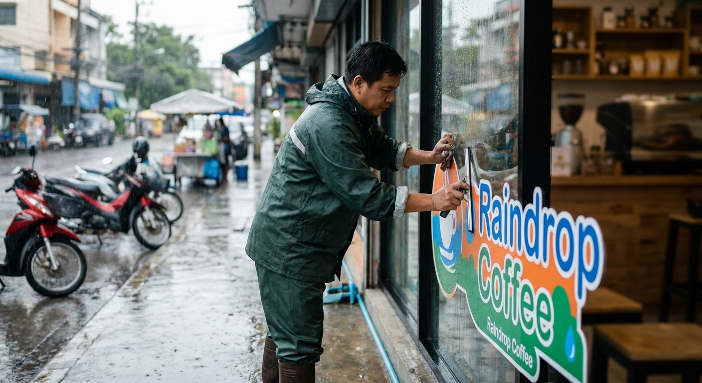 วิธีดูแลป้ายโฆษณาและไวนิลช่วงหน้าฝนให้สีสดทนนาน - outdoor-sign-maintenance-rainy