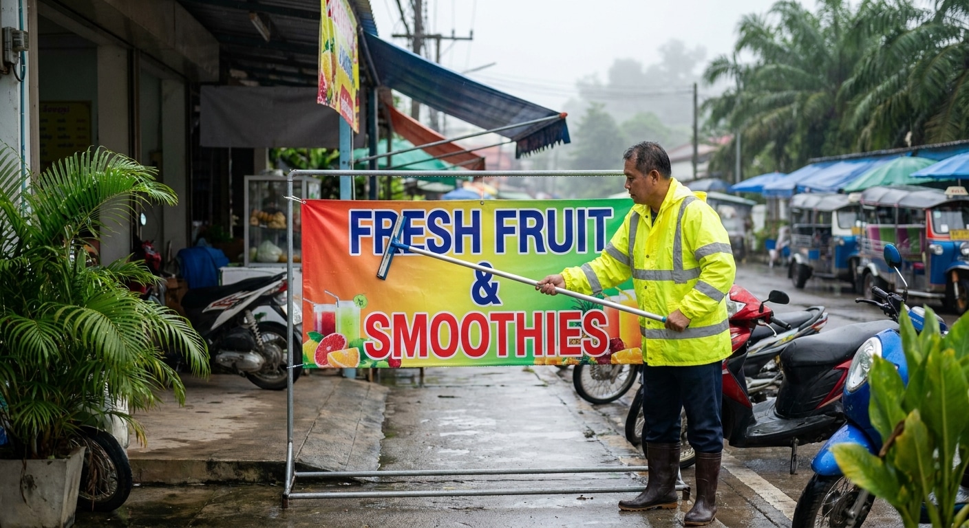 พายุเข้าไม่กลัว! 4 ทริคดูแลป้ายโฆษณาหน้าฝนให้สีสดทนทาน - outdoor-sign-rainy-care-tips