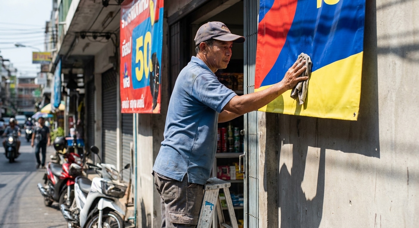 ทริคดูแลป้ายโฆษณาและสติ๊กเกอร์ให้สีสดทนแดด - outdoor-sign-sticker-maintenance