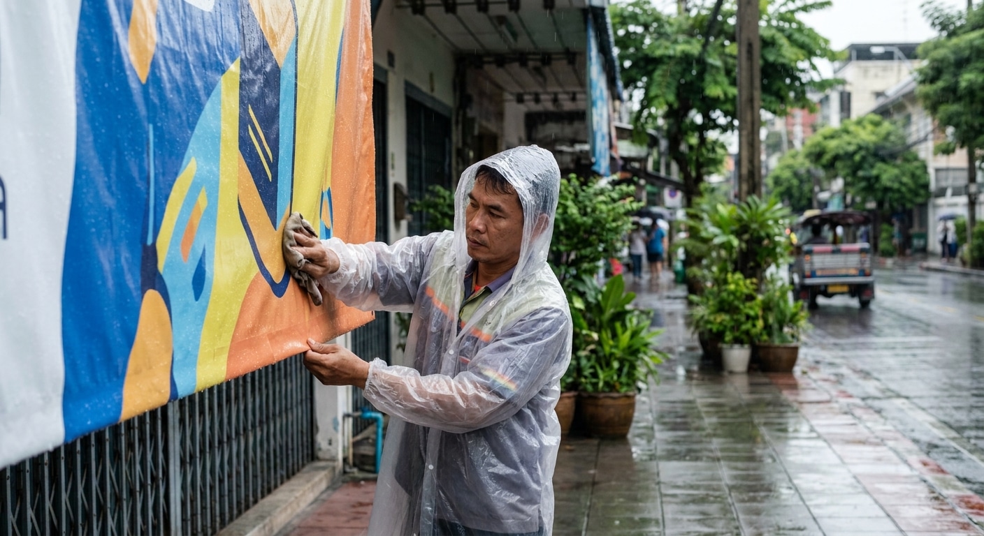 วิธีดูแลป้ายไวนิล-ป้ายหน้าร้านช่วงหน้าฝน ให้สีสดทนทาน - outdoor-sign-vinyl-care-tips