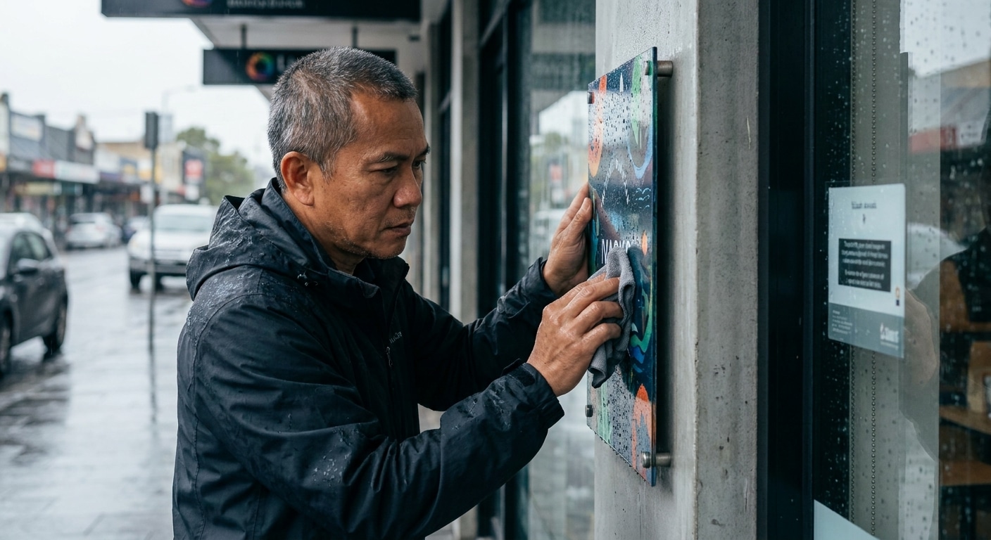 วิธีดูแลป้ายหน้าร้านและสติ๊กเกอร์หน้าฝน ให้สีสดทนทาน - outdoor-signage-maintenance-tips