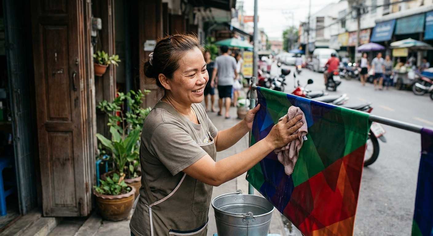วิธีดูแลป้ายไวนิลหน้าร้าน ให้สีสดทนแดดทนฝน ไม่ซีดจาง - outdoor-signage-maintenance-tips