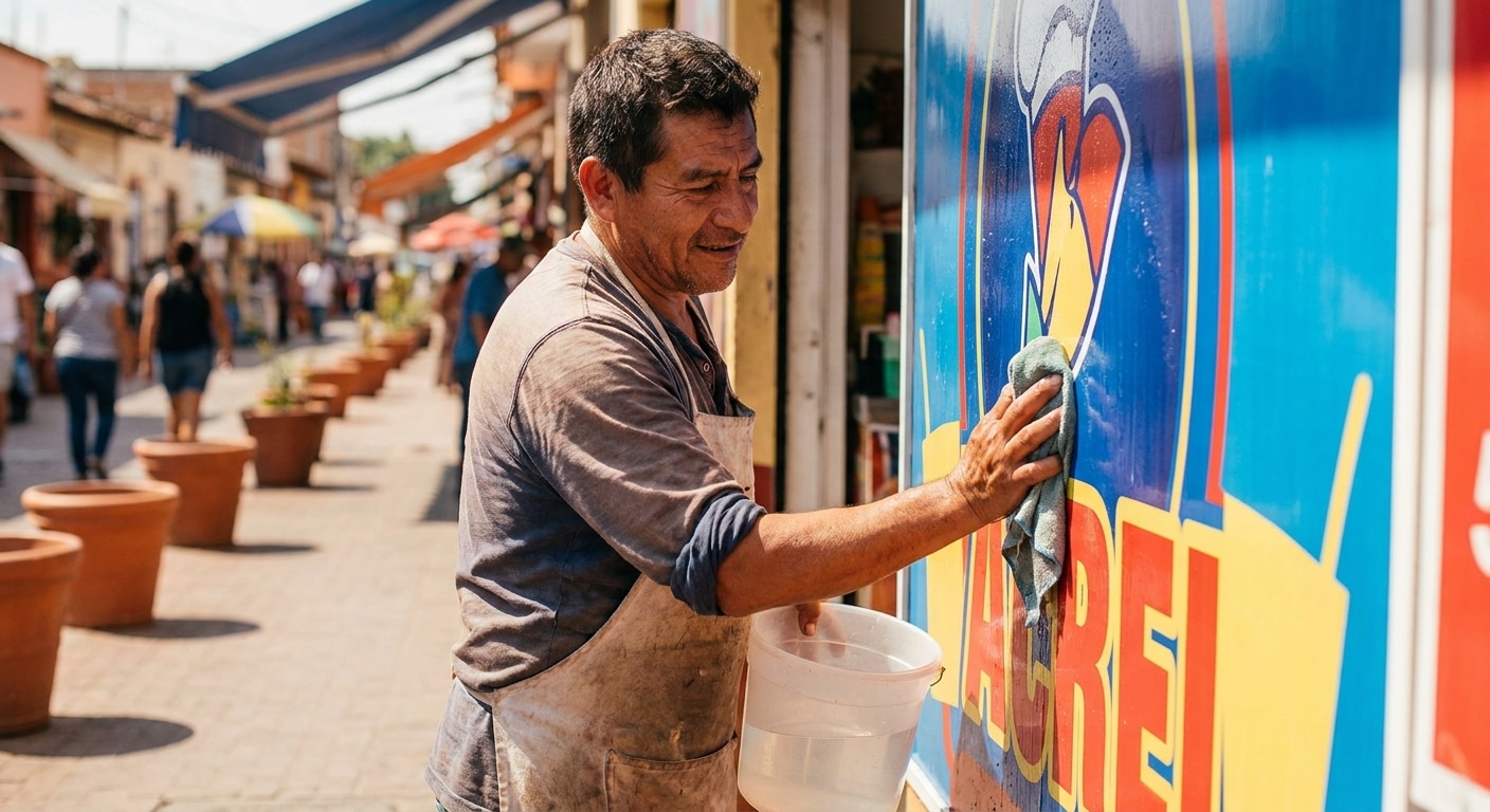วิธีดูแลป้ายไวนิลและสติ๊กเกอร์หน้าร้านให้สีสดทนแดดทนฝน - outdoor-signage-maintenance-tips