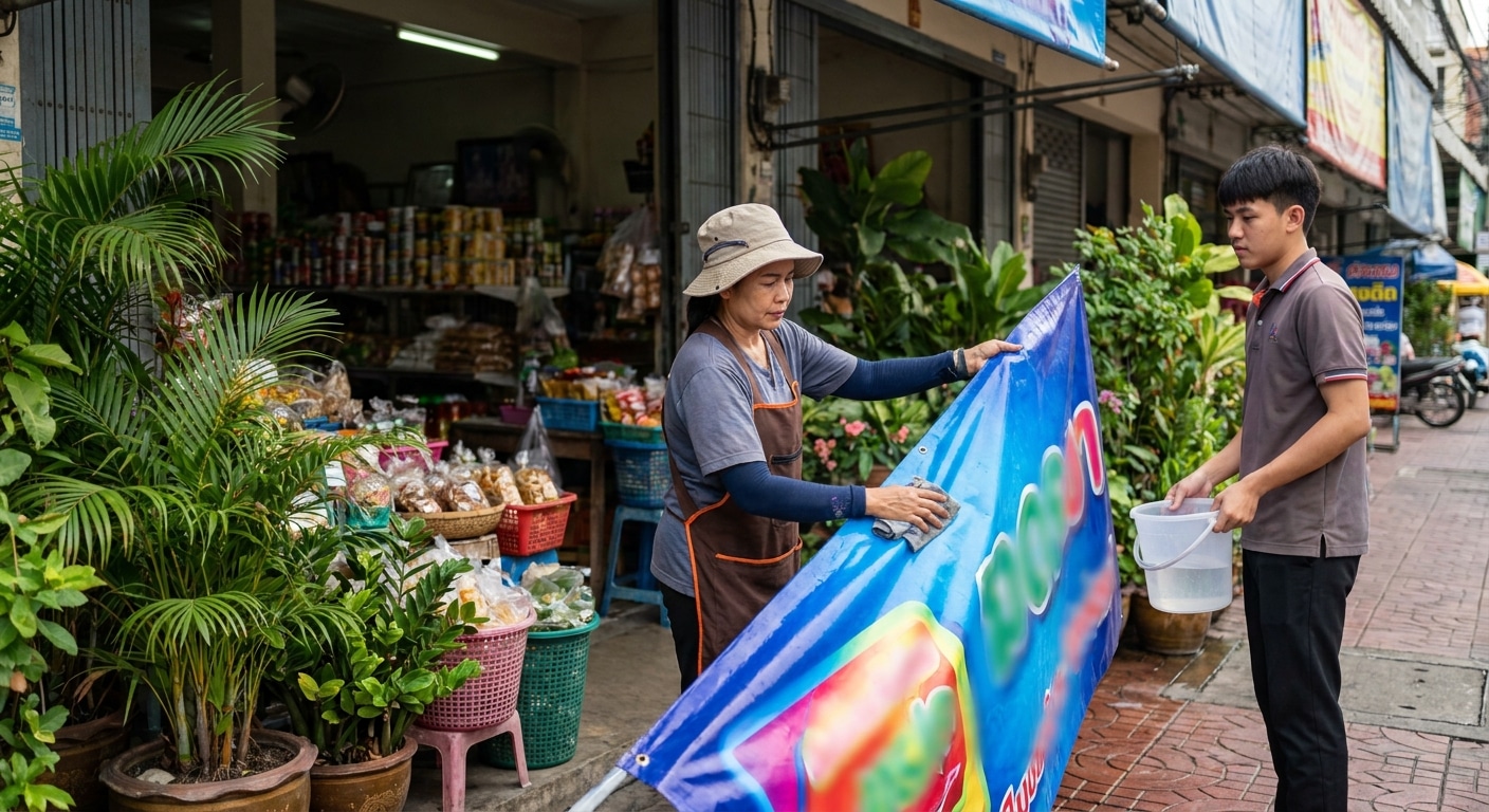 วิธีดูแลป้ายโฆษณาหน้าร้านให้สีสด ทนแดดทนฝน ใช้งานได้นาน - outdoor-signage-maintenance-tips