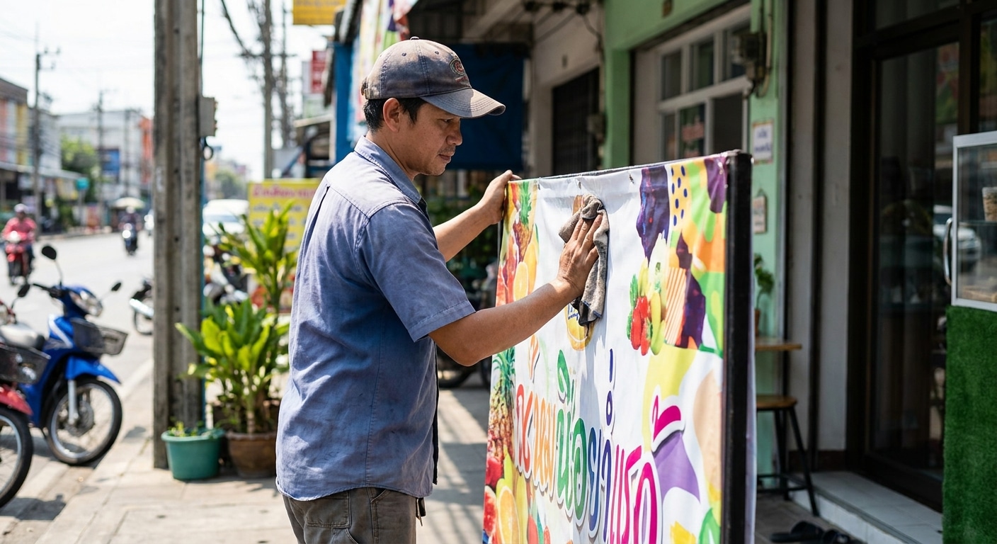 วิธีดูแลป้ายโฆษณาและป้ายไวนิลให้สีสดทนแดดทนฝน - outdoor-signage-vinyl-maintenance