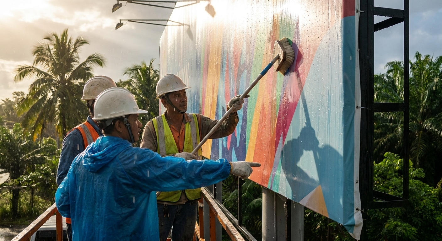 วิธีดูแลป้ายโฆษณาและป้ายไวนิลกลางแจ้งให้สีสด ทนแดดทนฝน - outdoor-signage-vinyl-maintenance
