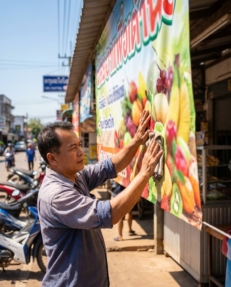 วิธีดูแลป้ายไวนิลให้สีสดทนแดด ยืดอายุใช้งานหน้าร้าน - outdoor-vinyl-banner-maintenance