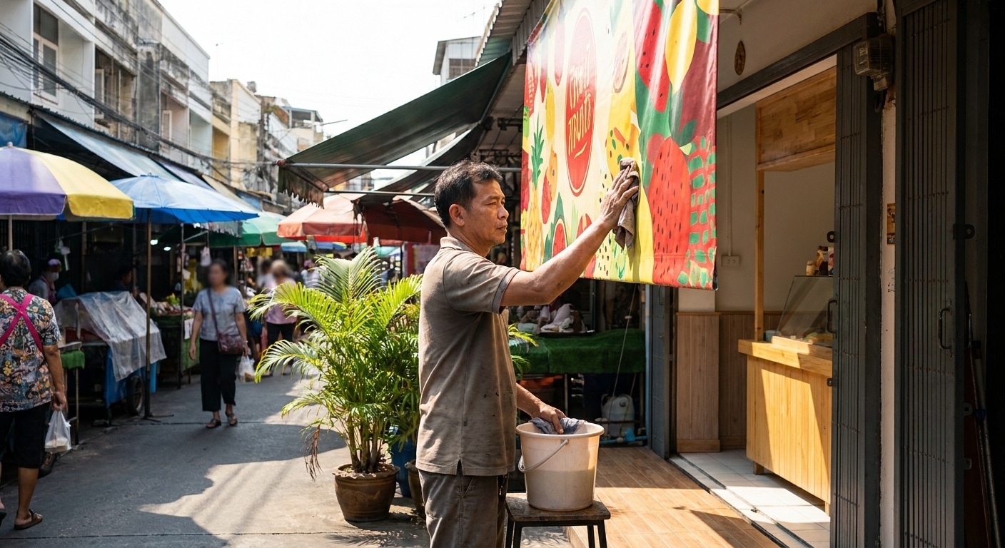 วิธีดูแลป้ายไวนิลหน้าร้านให้สีสดสู้แดดฝน - outdoor-vinyl-banner-maintenance