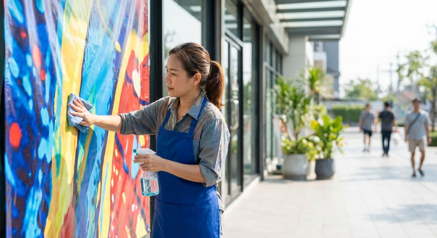 วิธีดูแลป้ายไวนิลหน้าร้านให้สีสดทนแดดทนฝน ใช้งานได้นาน - outdoor-vinyl-banner-maintenance