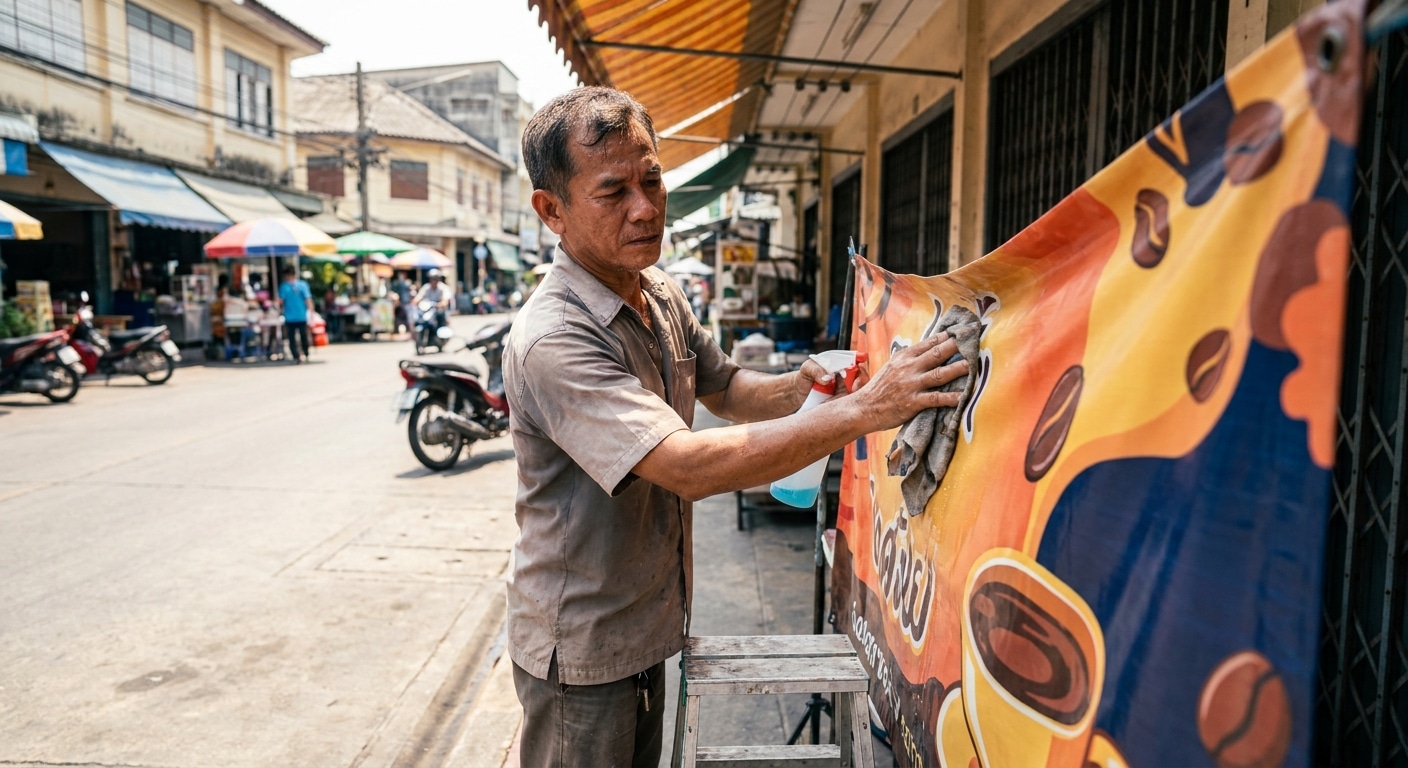 วิธีดูแลป้ายไวนิลและสติ๊กเกอร์หน้าร้านให้สีสดทนนาน - outdoor-vinyl-sticker-maintenance