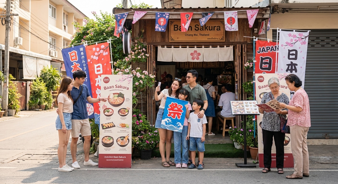 เทคนิคใช้สแตนดี้และป้ายธงญี่ปุ่น ดึงดูดลูกค้าเข้าร้าน - standee-jflag-marketing-sme