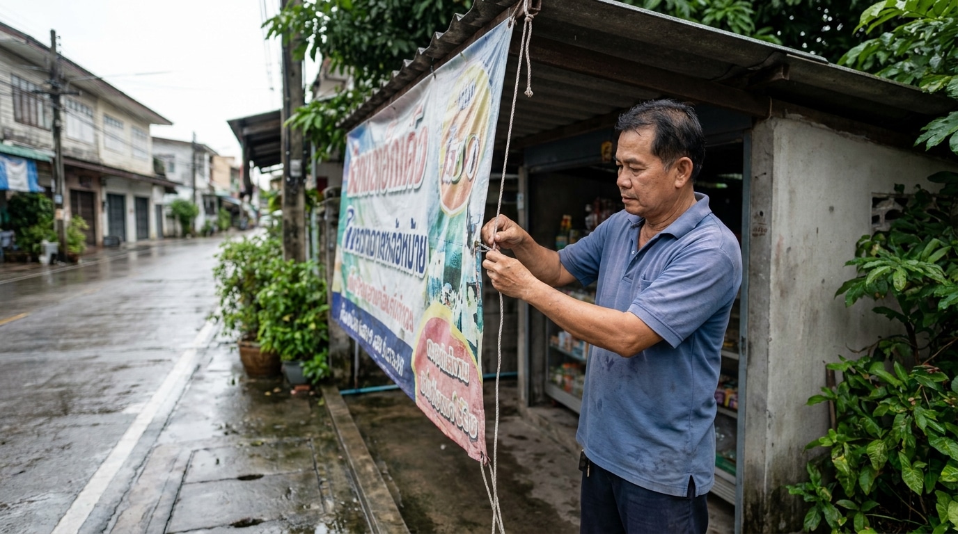 วิธีดูแลป้ายไวนิลหน้าฝนให้สีสด ไม่ฉีกขาด ประหยัดงบ SME - vinyl-banner-maintenance-rainy-season