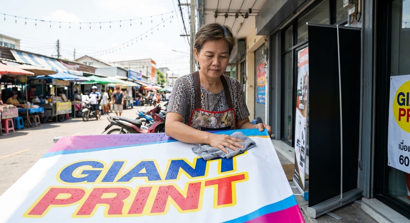 วิธีดูแลป้ายไวนิลและสแตนดี้ ให้สีสดทนแดด ยืดอายุใช้งาน - vinyl-banner-standee-maintenance-tips