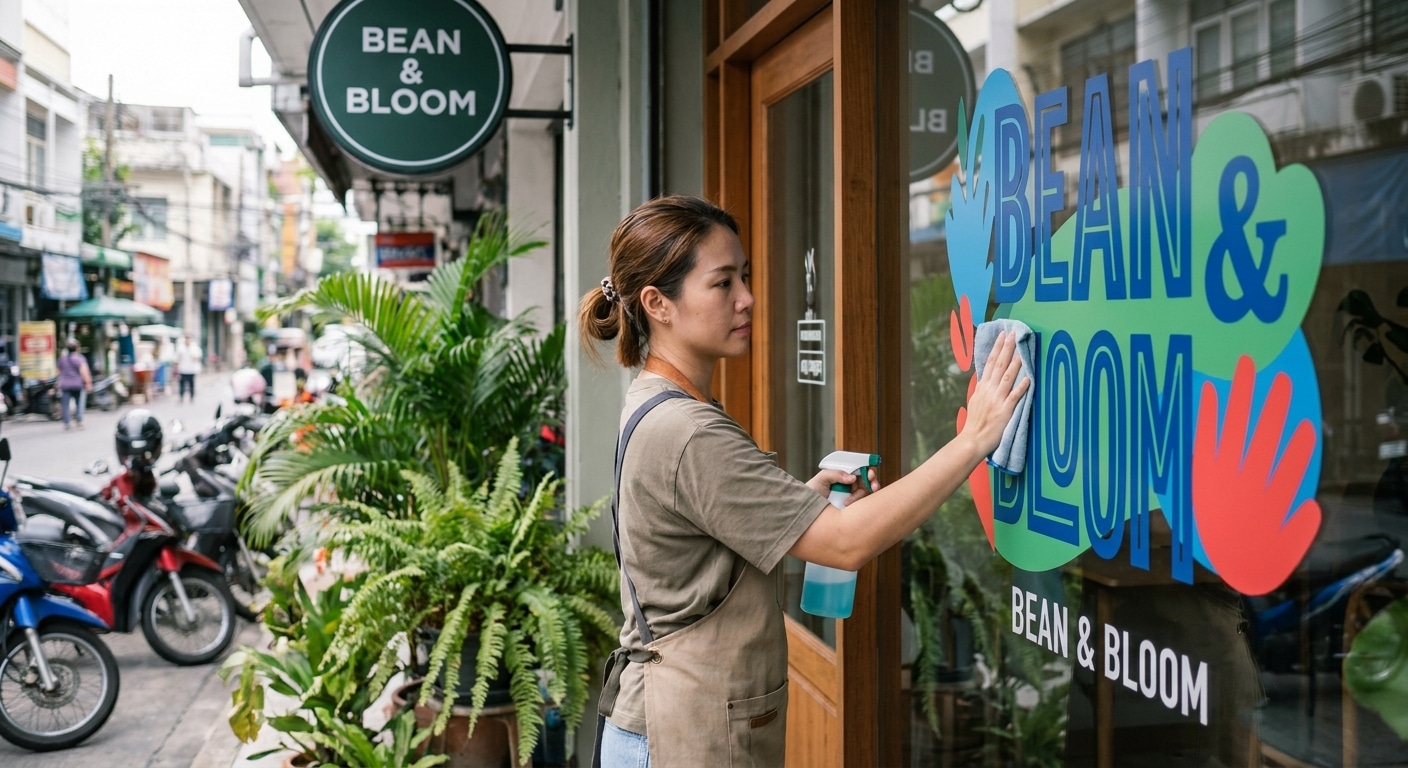 วิธีดูแลป้ายไวนิลและสติ๊กเกอร์หน้าร้านให้สีสดสู้แดดฝน - vinyl-sticker-maintenance-tips