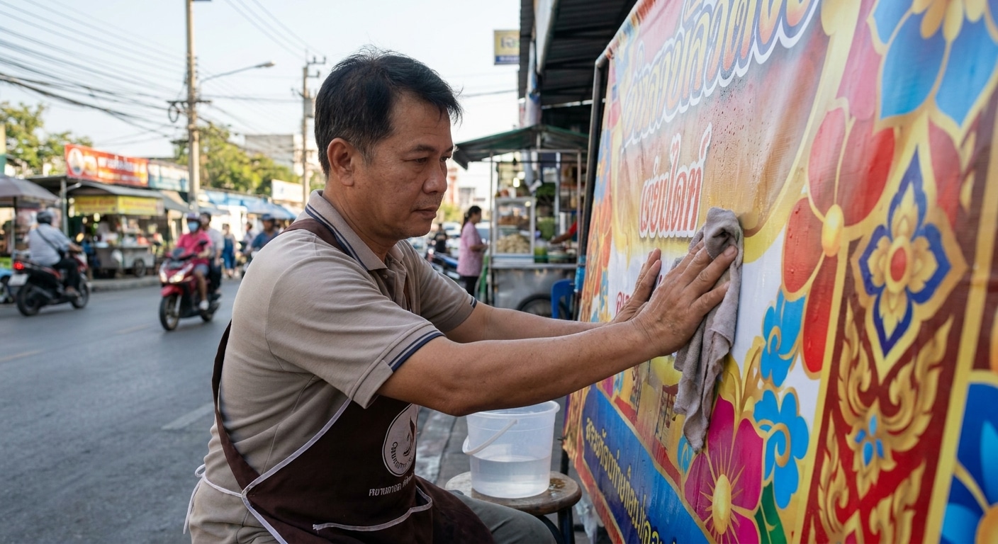วิธีดูแลป้ายโฆษณา-สติ๊กเกอร์หน้าร้านให้สีสดทนนาน - vinyl-sticker-signage-maintenance