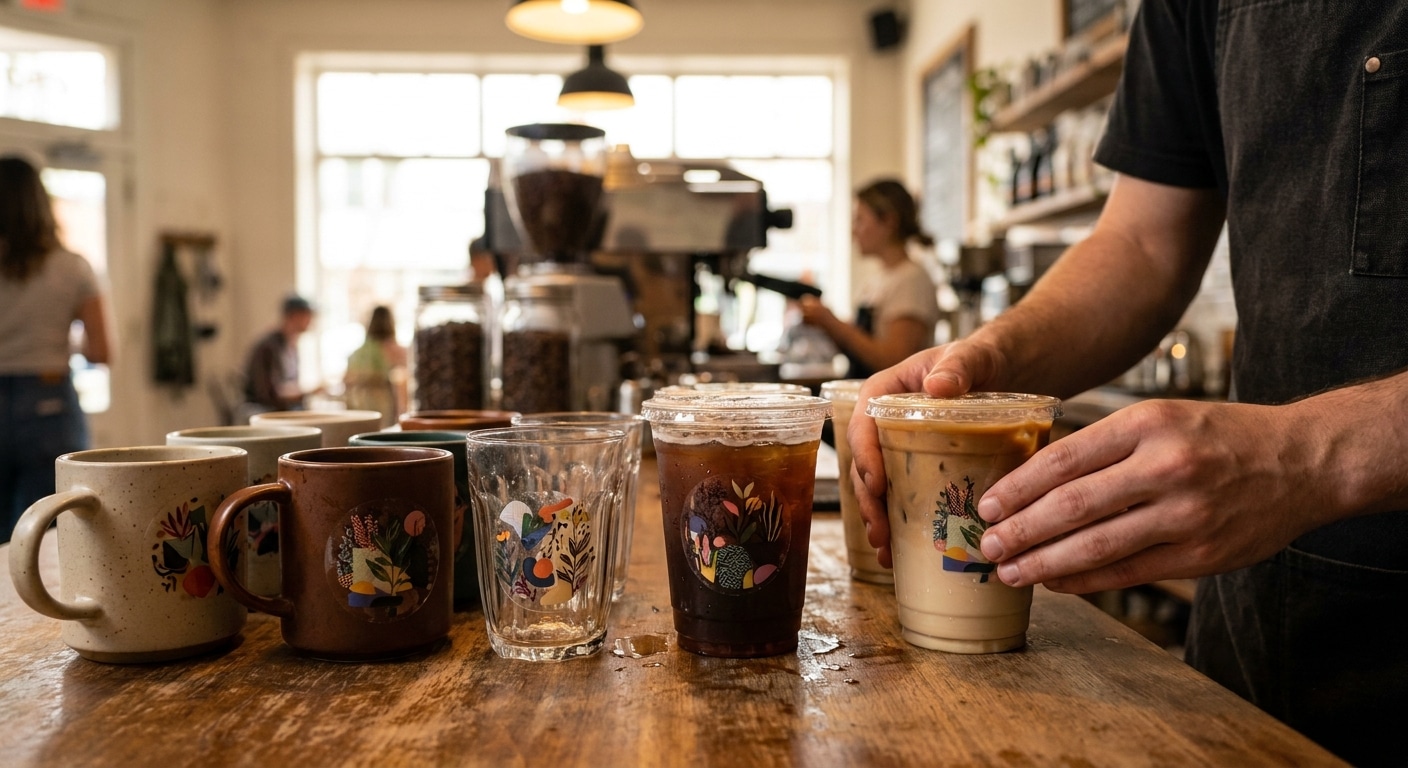 สติ๊กเกอร์ติดแก้วกาแฟ เลือกแบบไหนกันน้ำ 100% ไม่หลุดลอก - waterproof-coffee-cup-sticker