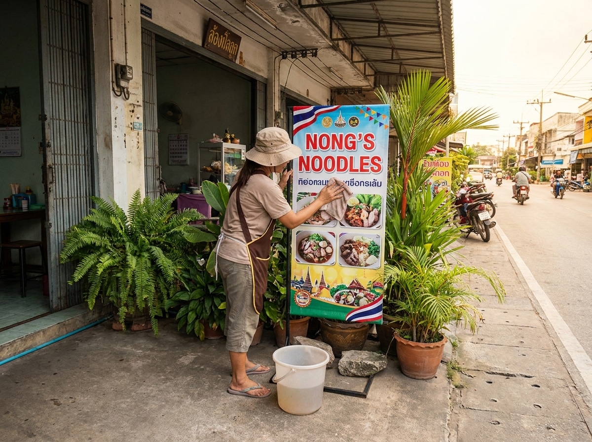 วิธีดูแลป้ายไวนิลหน้าร้าน ให้สีสดทนแดดทนฝน - maintain-outdoor-vinyl-signs