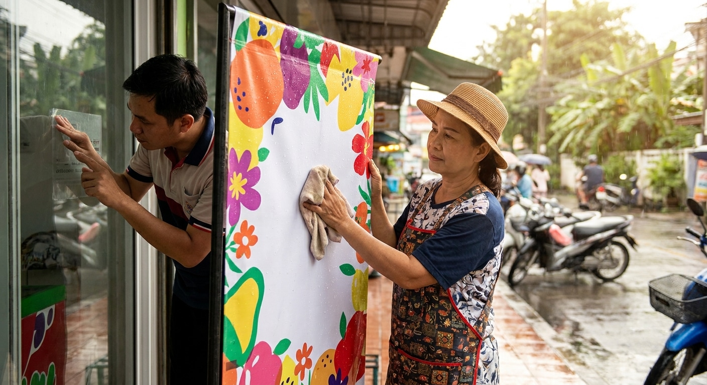 5 ทริคดูแลป้ายไวนิลและสติ๊กเกอร์หน้าร้านให้สีสดสู้แดดฝน - maintain-vinyl-sticker-signage-tips