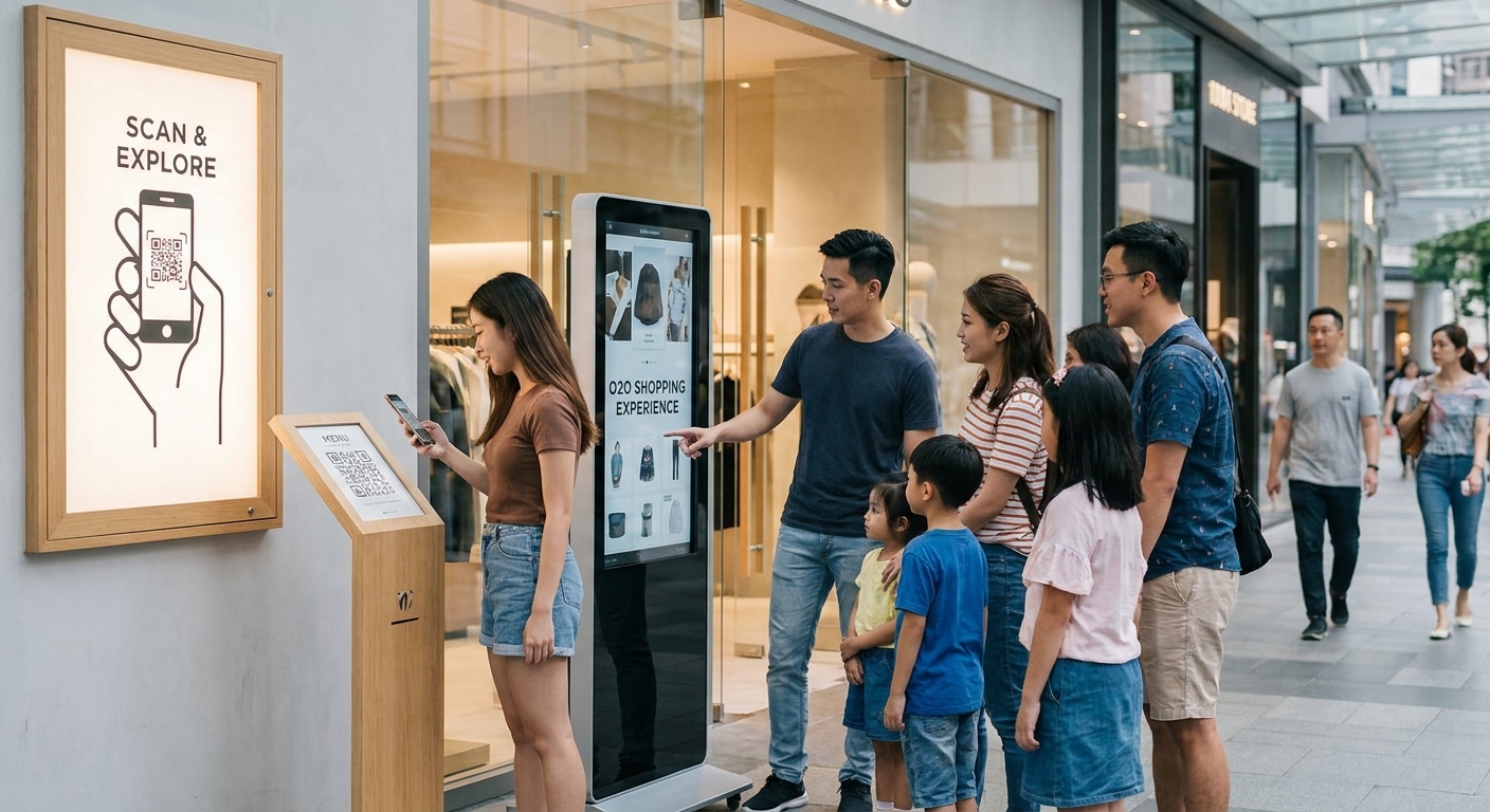 เพิ่มยอดขายหน้าร้านด้วยป้ายโฆษณาติด QR Code สไตล์ O2O - o2o-marketing-signage-qr-code