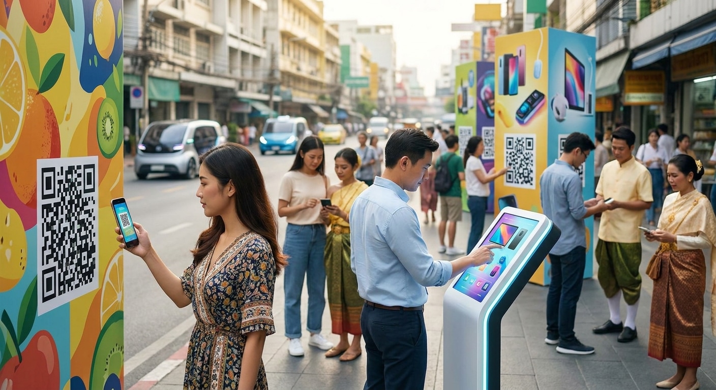 เทรนด์ O2O 2027 เชื่อมป้ายไวนิลสู่ออนไลน์ด้วย QR Code - o2o-marketing-vinyl-qr-code