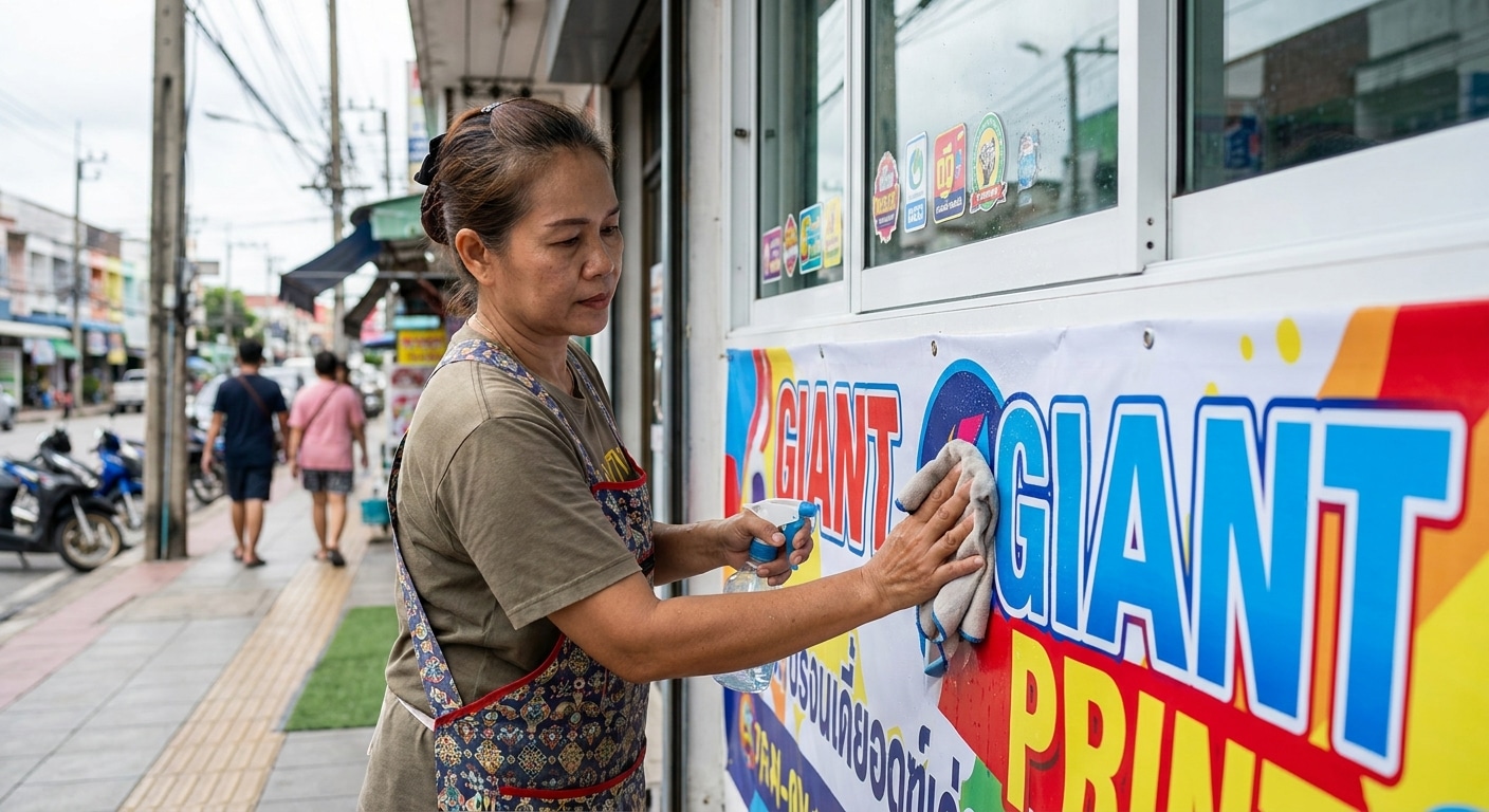 วิธีดูแลป้ายไวนิลและสติ๊กเกอร์หน้าร้านให้สีสด ทนแดดฝน - outdoor-signage-maintenance-tips