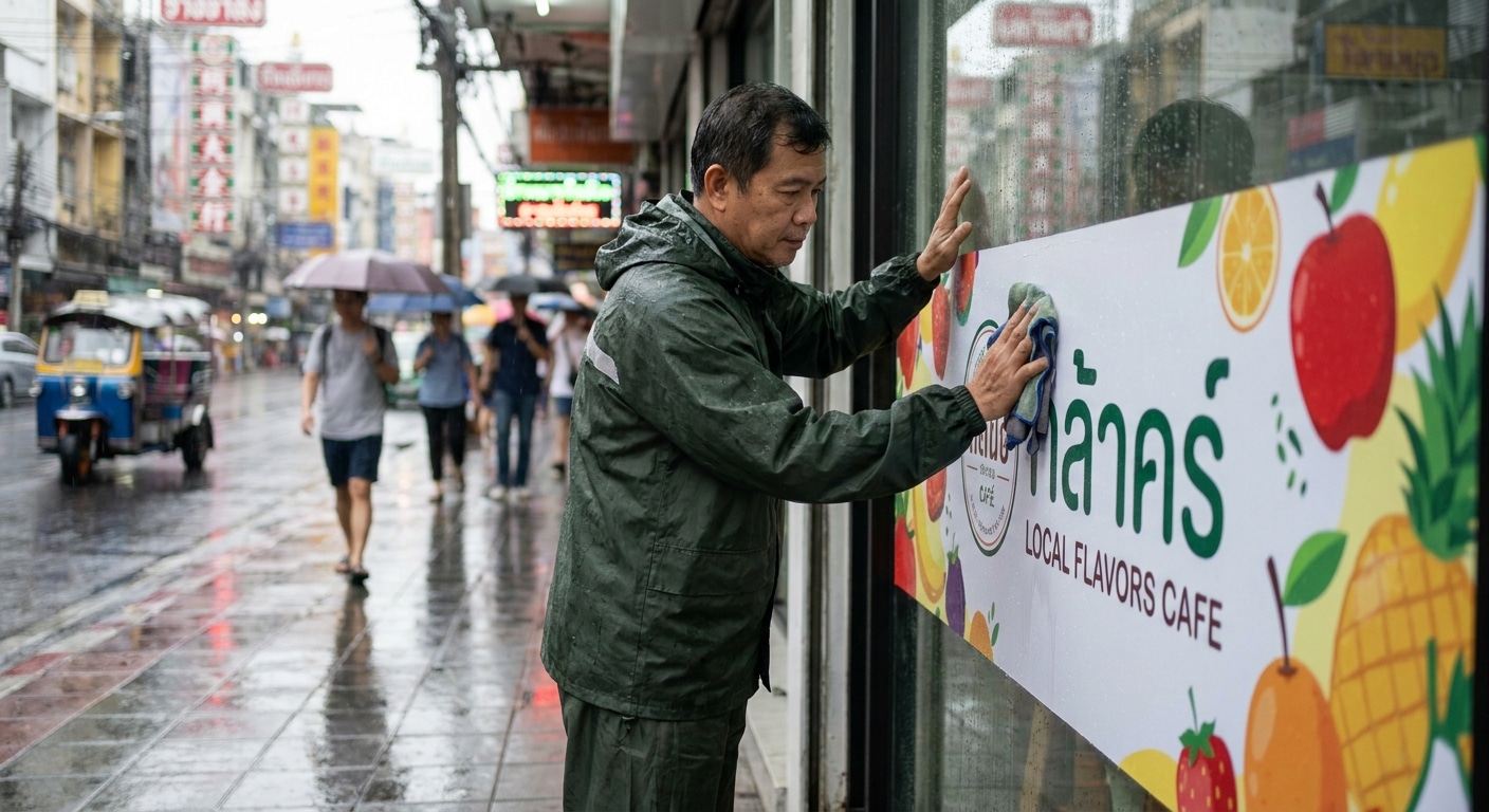 วิธีดูแลป้ายโฆษณาหน้าร้านสู้หน้าฝน สีสดทนทานไม่ลอก - outdoor-signage-maintenance-tips