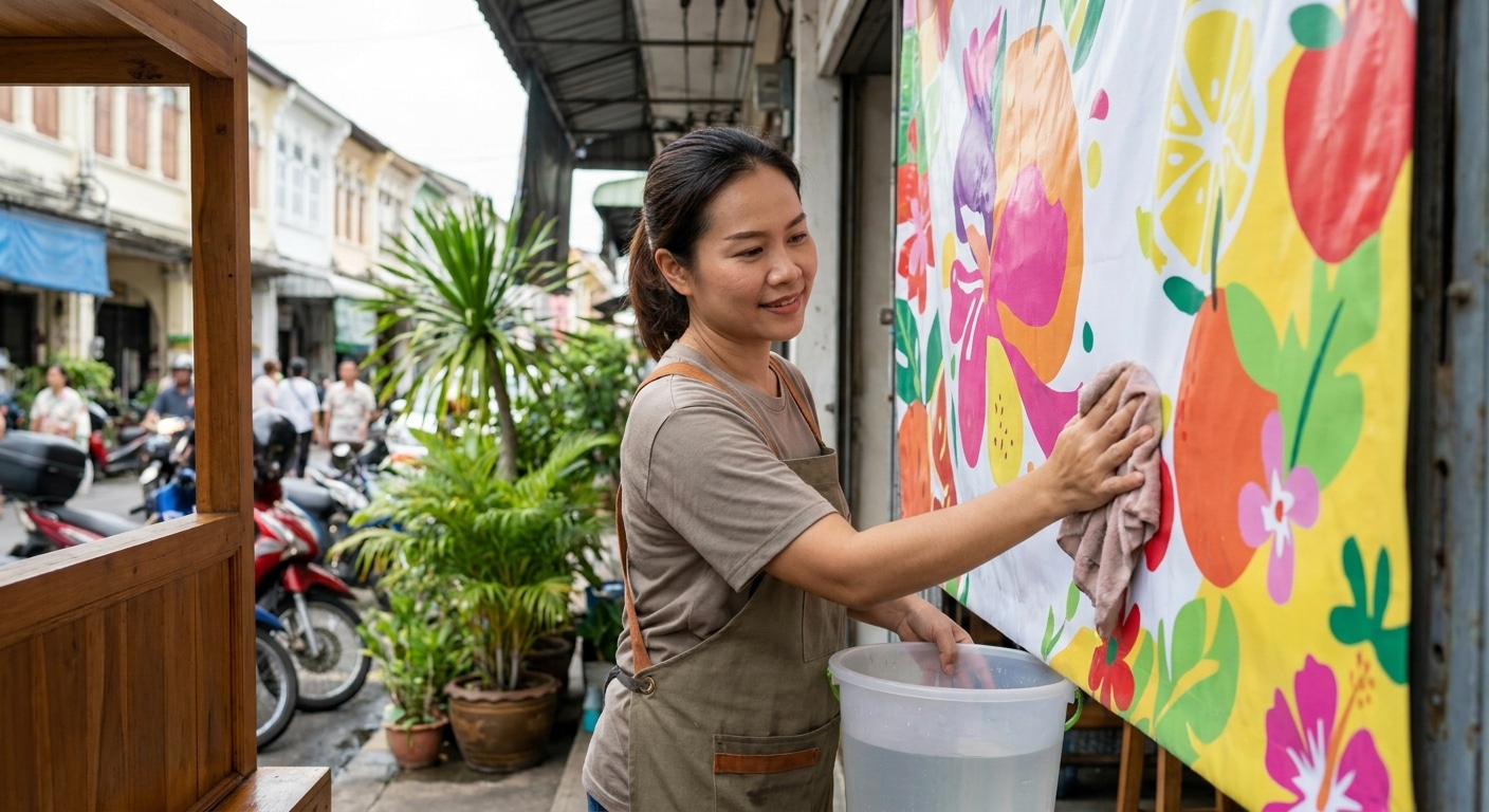 วิธีดูแลป้ายไวนิลหน้าร้านให้สีสด ทนแดดทนฝน ยืดอายุการใช้งาน - outdoor-vinyl-sign-maintenance