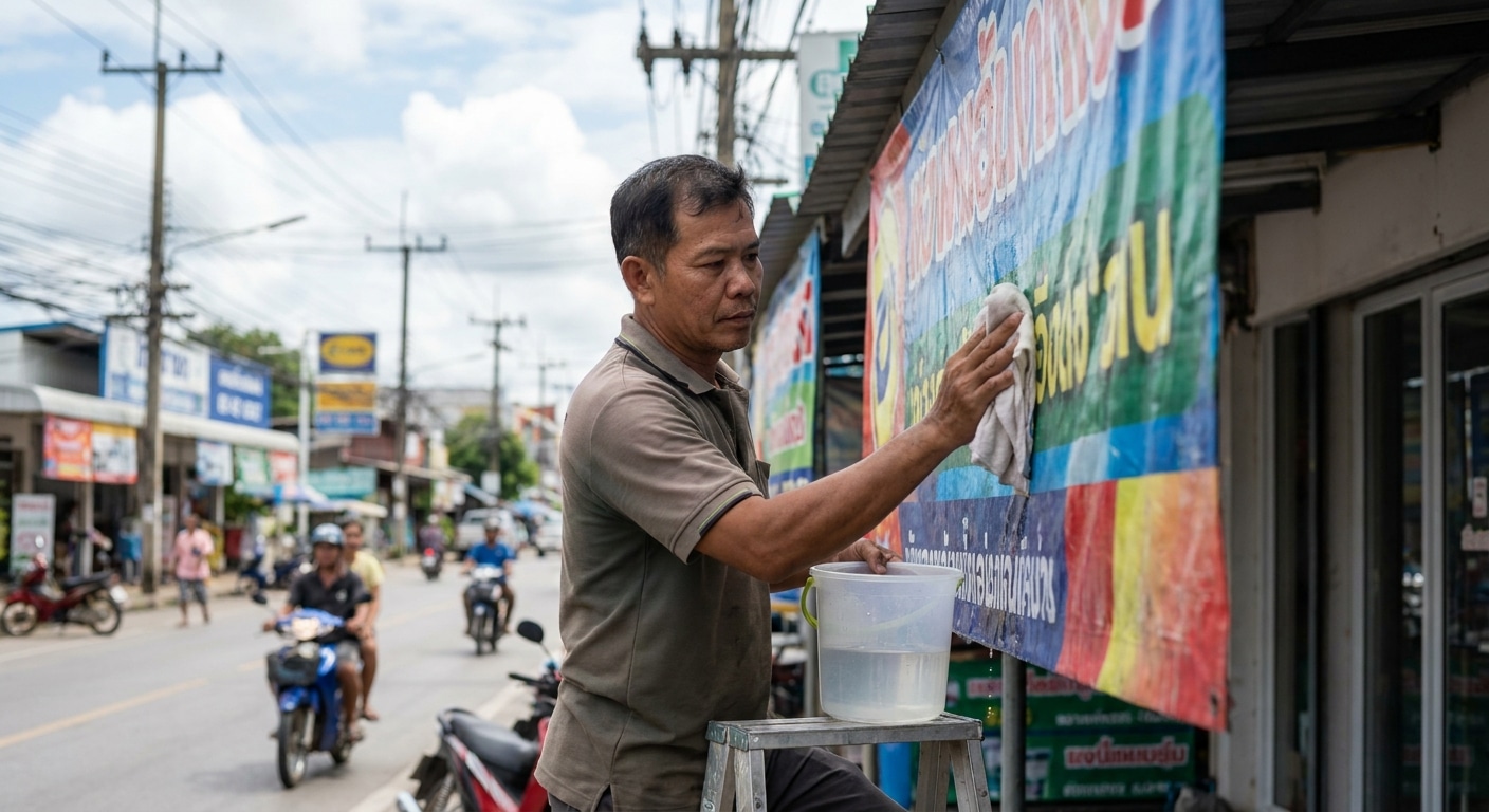 ทริคดูแลป้ายไวนิลหน้าร้าน ให้สีสดทนแดด ใช้งานคุ้ม - outdoor-vinyl-signage-care-tips